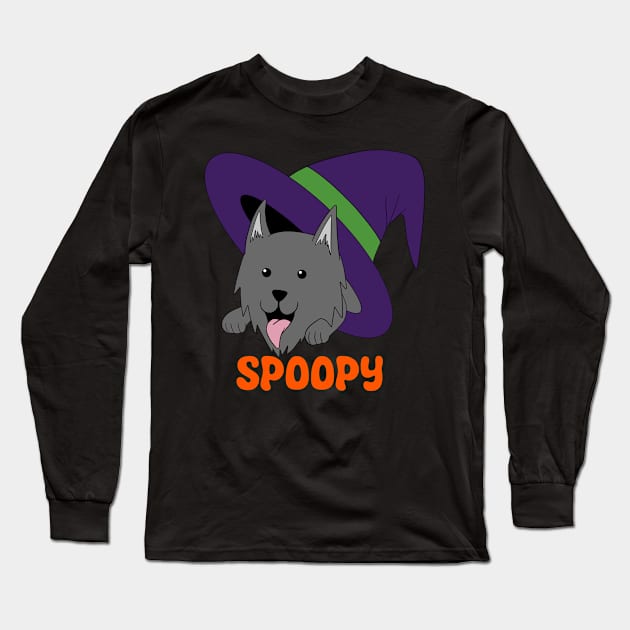 Spoopy Wolf in Witch’s Hat - Gray Long Sleeve T-Shirt by RA Art